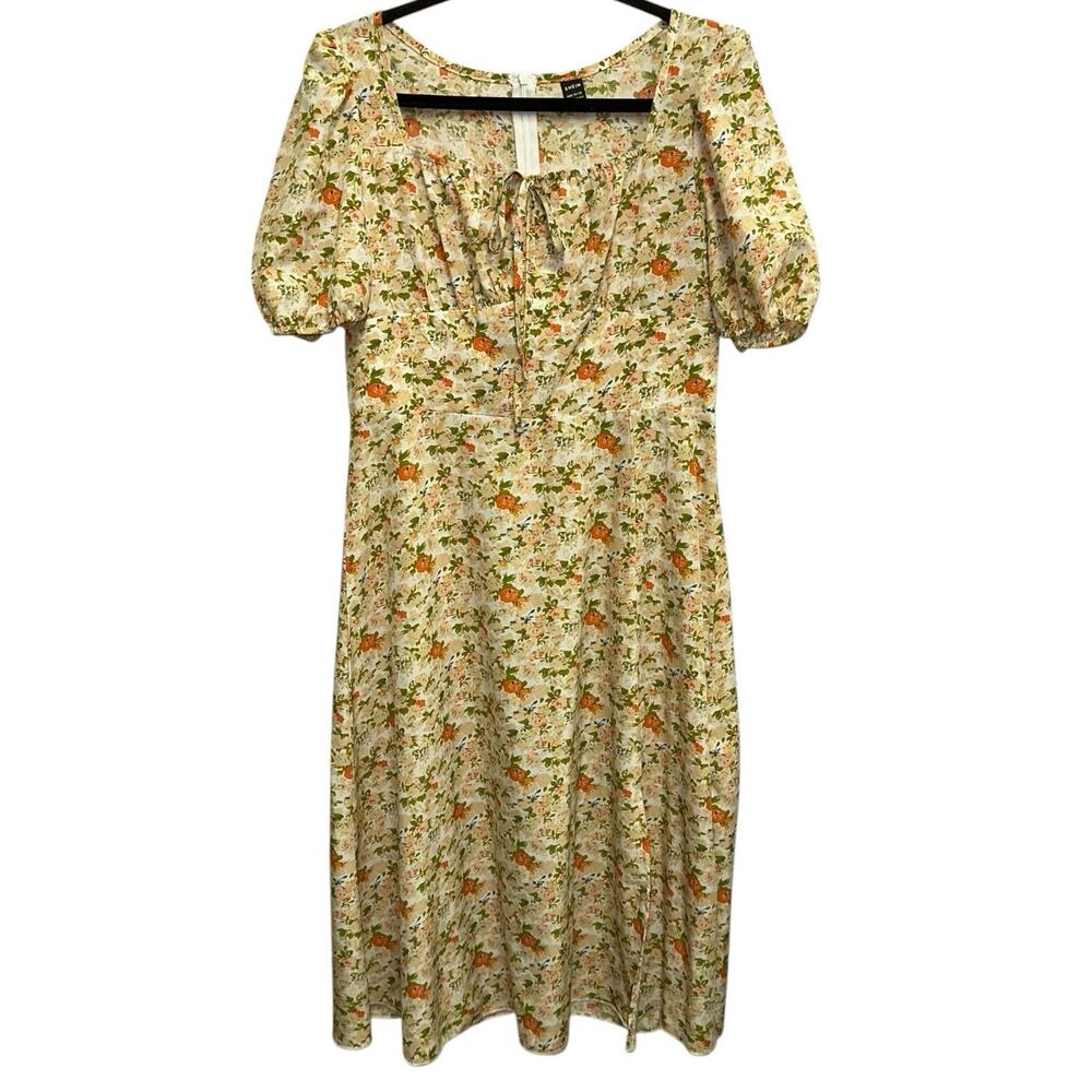 Shein Floral Cottagecore Dress Large Puff Sleeve Square Neck Midi